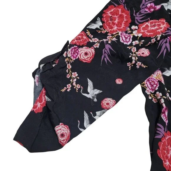 Torrid Floral Fringe Trim‎ Kimono Womens Size 3 Black Pink Rayon Boho Bloomcore - Picture 3 of 8